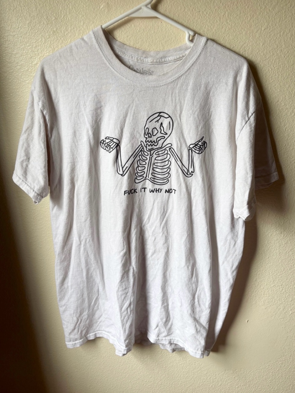 Spencer's White T-Shirt with Black Skeleton Graphic